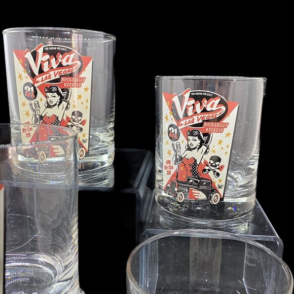 Cocktail Whiskey Glass Tom Ingram Las Vegas Rockabilly Sexy Pin-up Girl Lot of 4 - Picture 5 of 10